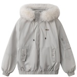 秋冬季实拍大绒毛领连帽长袖拉链宽松暖羽绒棉服派克棉袄外套女装