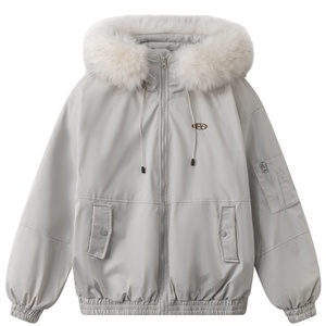 秋冬季实拍大绒毛领连帽长袖拉链宽松暖羽绒棉服派克棉袄外套女装