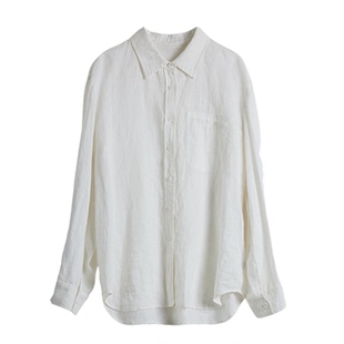 2025秋季新品时尚百搭纯麻衬衫女士韩版宽松显瘦气质通勤长袖上衣