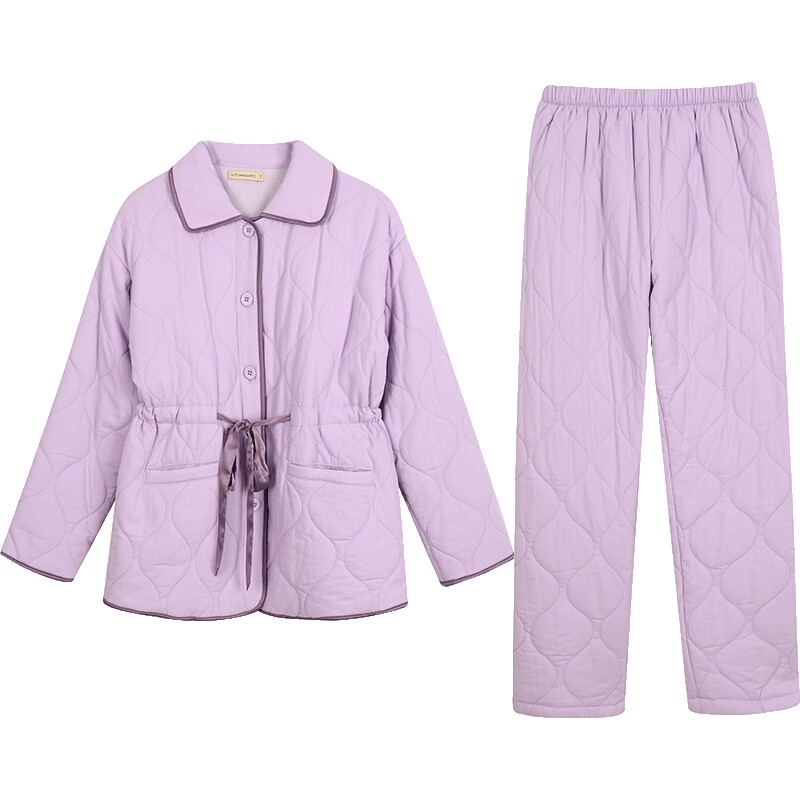 秋鹿冬款三层加厚保暖夹棉睡衣女秋冬季棉衣纯棉保暖家居服两件套