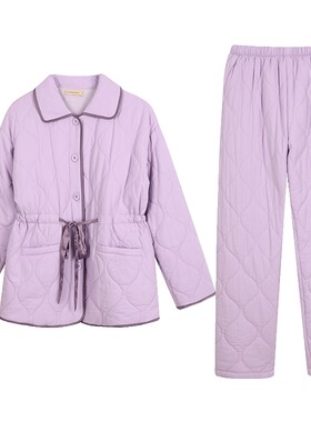 秋鹿冬款三层加厚保暖夹棉睡衣女秋冬季棉衣纯棉保暖家居服两件套