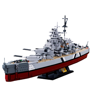 二战MOC德国海军巨舰积木俾斯麦号战列舰船提尔皮兹拼装大炮模型