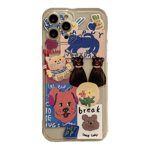 Benefit日韩ins卡通涂鸦动物17pro16适用15苹果13promax手机壳iphone12mini防摔14promax新11xs透明xr可爱8p