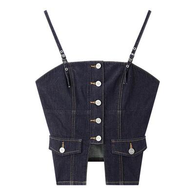 【商场同款】乐町纽扣装饰吊带牛仔马甲2025年夏季新款C2BGF2303