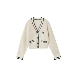 SNIDEL春夏款简约V领落肩拼色刺绣针织开衫外套SWNT251101