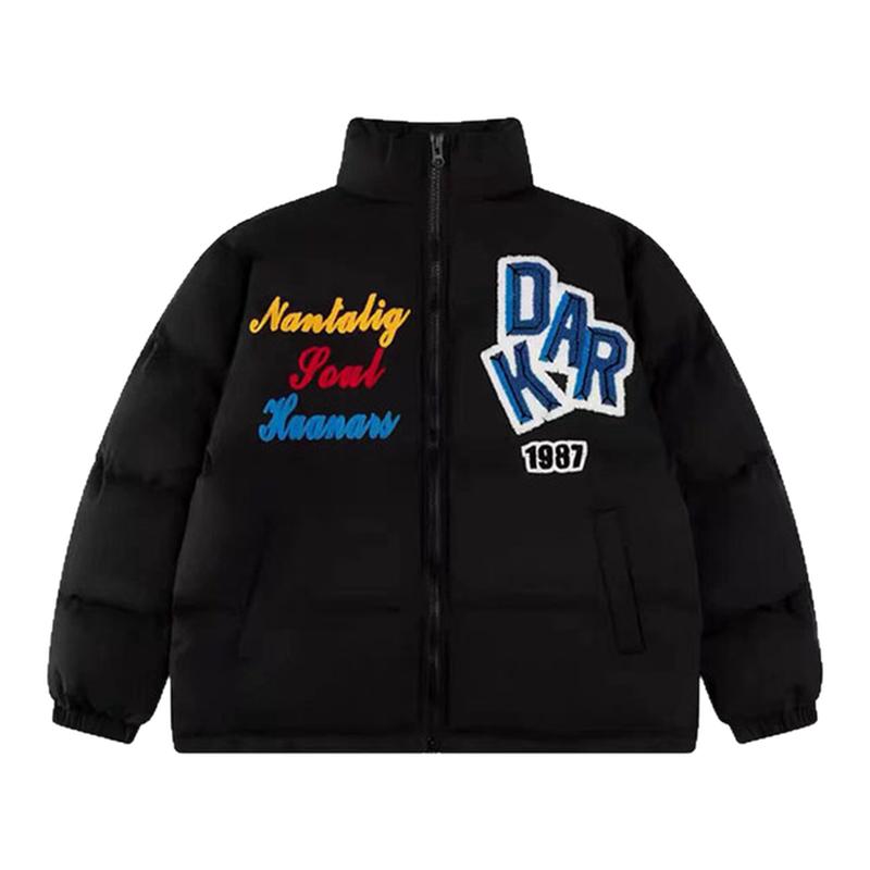冬季美式街头字母刺绣加厚棉服男
