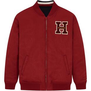 Tommy秋冬童装男双面穿美式复古学院风红色棒球领棉服夹克外套