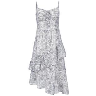 ONLY2025夏季新款设计感绑带印花拼接花边中长裙吊带连衣裙女