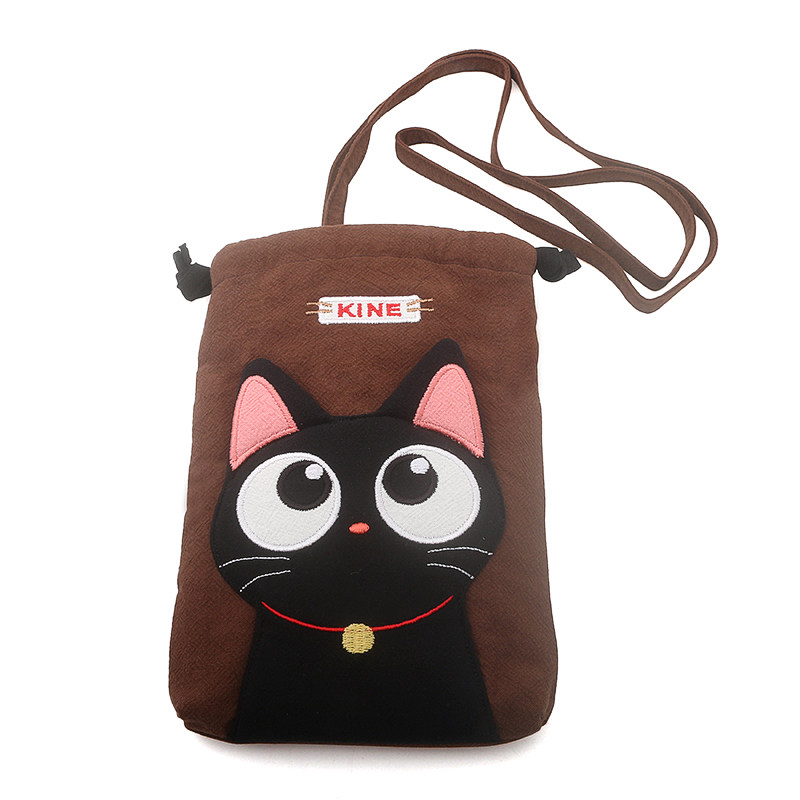 kine猫棉布卡通可爱挂脖手机包袋