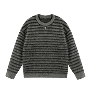 JHYQ净化眼球秋冬美式休闲条纹钉珠圆领毛衣衫男宽松休闲针织外套