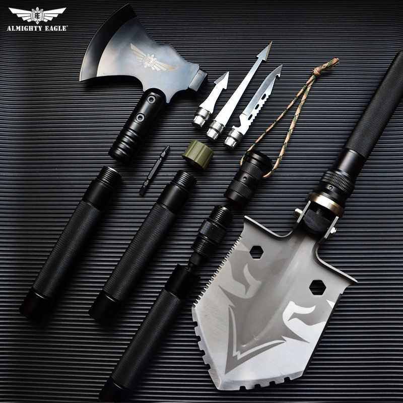 全能鹰兵工铲锰钢巨厚工兵铲多功能斧头钢锹野外便携折叠车载全套