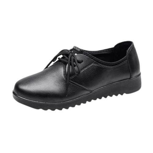 女士久站不累工作鞋女黑色皮鞋平底防滑单鞋软底舒适上班妈妈鞋