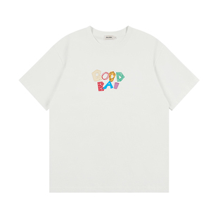 GOODBAI 男女同款logo贴布绣彩色印花圆领oversize短袖T恤