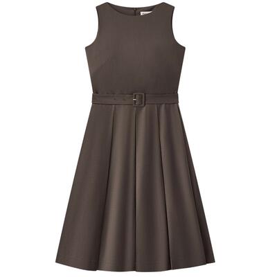 MOP羊毛混纺无袖设计收腰连衣裙