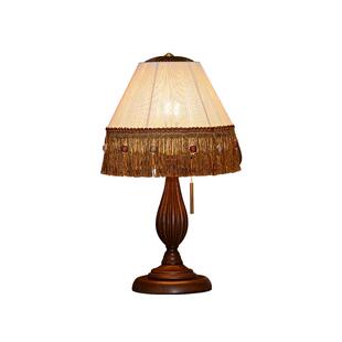 法式中古风棉线流苏台灯客厅卧室床头灯美式复古实木侘寂风灯具