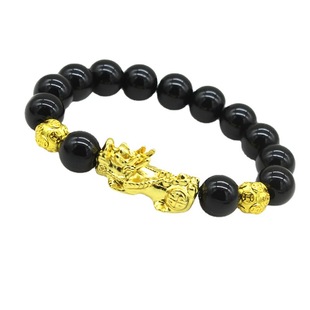 新款越南沙金貔貅手链男女不掉色仿黑曜石六字真言佛珠情侣手串