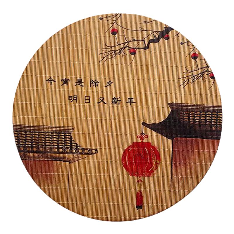 竹编茶垫竹制茶席中式细古风隔热垫圆形茶垫竹席复古印花餐垫定制