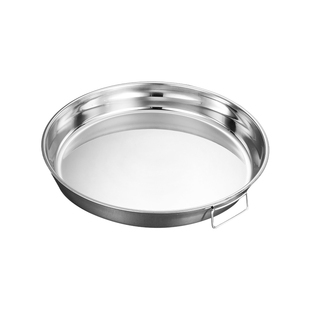 304不锈钢提手圆盘凉皮锣锣双耳糕盘 商用大号托盘平底盘蒸盘鱼盘