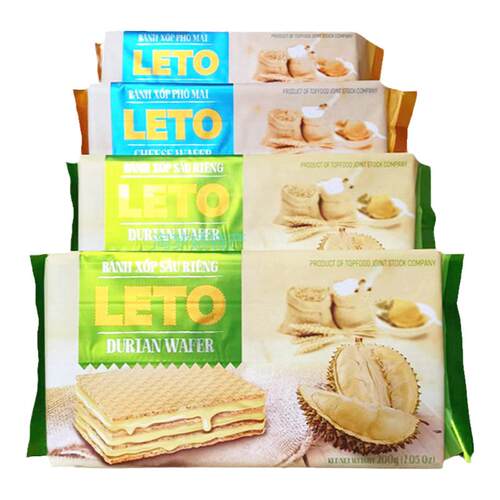 200g*3袋榴莲味威化饼干越南原装进口正品LETO奶酪味夹心好吃零食