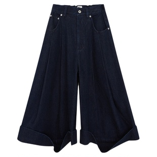 设计师品牌 IMMI 秋冬女士复古牛仔翻边牛仔中裤银泰百货 300124