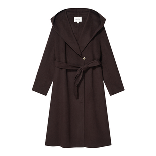 COVERINS浆紫色羊毛羊绒连帽大衣外套女长款CC34580140