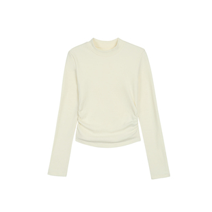 MULVAN 松弛vibe 半高领磨毛打底衫女修身褶皱气质长袖针织上衣