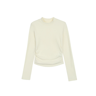 MULVAN 松弛vibe 半高领磨毛打底衫女修身褶皱气质长袖针织上衣