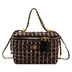 小香风毛呢迷你链条包包女2025新款小众设计盒子包春夏百搭斜挎包