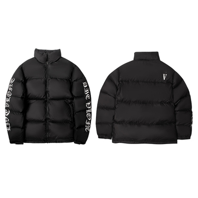 VLONE 衣袖哥特字母标语刺绣短款羽绒服2025新款冬季男女同款黑白
