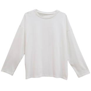 荒荒家 基础款经典白色长袖T恤2025春秋圆领褶皱感简约上衣女ins