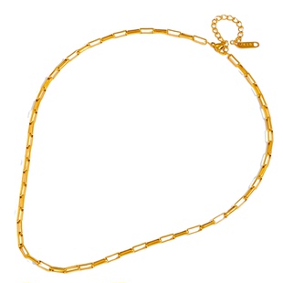 不掉色钛钢镀18k金素链项链欧美金项链女高级设计感小众短锁骨链