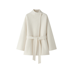 TEASEL「静谧之白」中长款立领秘鲁苏力羊驼毛蓬松温柔白色大衣