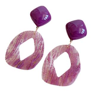 温柔薄雾紫 原创春夏法式少女紫复古几何醋酸耳环日系ins风耳饰夹