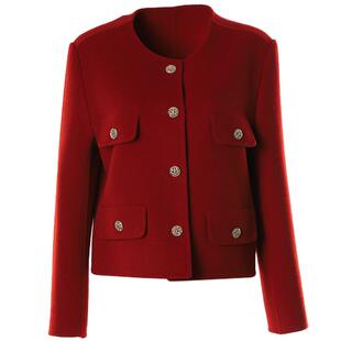 DPLAY2025年冬季新款红色小香风套装女新年订婚结婚气质大衣裙子