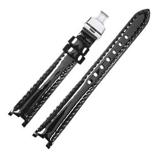 适配天梭1853弗拉明戈真皮手表带 女款T094原装牛皮凹口表链12mm