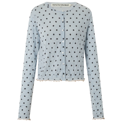 IIIVIVINIKO2025夏新款淡人慵懒感褶皱波点圆领开衫女M520240661D