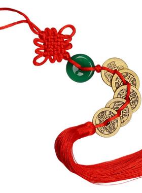 纯黄铜加厚五帝钱挂件桃木天然葫芦绿黄红粉白玉髓平安扣门对门窗
