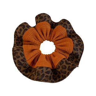 韩国东大门桔色针织豹纹大肠发圈女超大丸子头扎马尾头绳头饰秋冬