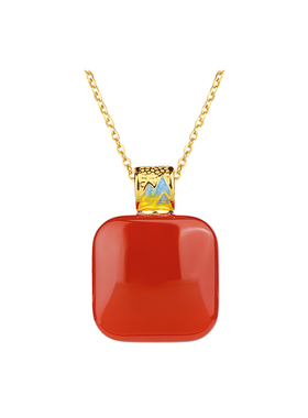红玛瑙小方糖吊坠红色宝石项链