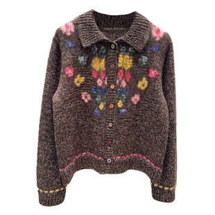 恋恋花屋系列 高定彩色花卉提花羊绒羊毛针织开衫女春秋毛衣外套