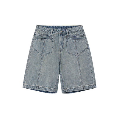 FORNINES水洗做旧牛仔短裤男款五分裤子潮牌夏季复古宽松休闲中裤