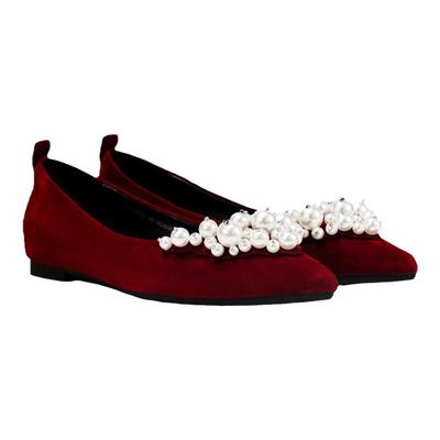 fed尖头单鞋春季新款女鞋秀禾婚鞋红色气质平底鞋女D1128-ZFA606