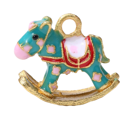 保色沙金小木马吊坠摇摇马独角兽烧蓝吊坠小挂件 diy串珠项链手链