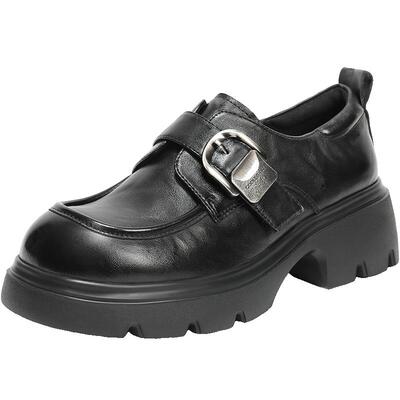 张凌赫推荐百丽黑巧乐福小皮鞋加绒冬季厚底黑色单棉鞋雪地靴子