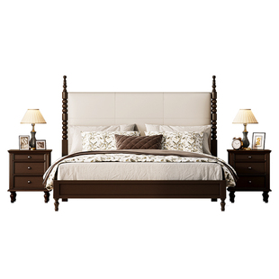 美式全实木床主卧双人床1米8法式复古胡桃色中古风温妮次卧储物床