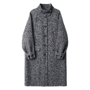 INNER ROOM定仿意式斜纹花纱羊毛双面尼大衣女冬立领长款毛呢外套