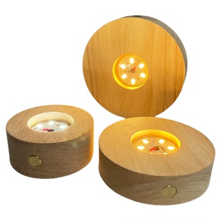 无线充电实木圆形底座香薰酒瓶鱼缸玻璃杯LED小夜灯创意发光杯垫