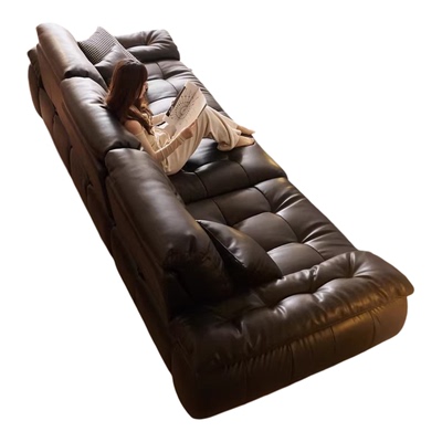 云漫头层牛皮可调节靠背直排沙发