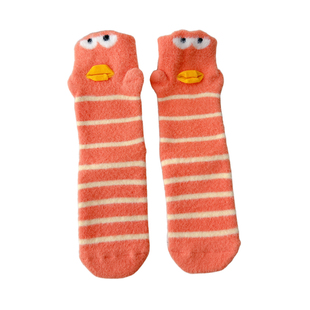 比奇堡丑鱼澳绒袜子女冬季卡通可爱中筒袜加厚保暖居家睡眠袜冬天