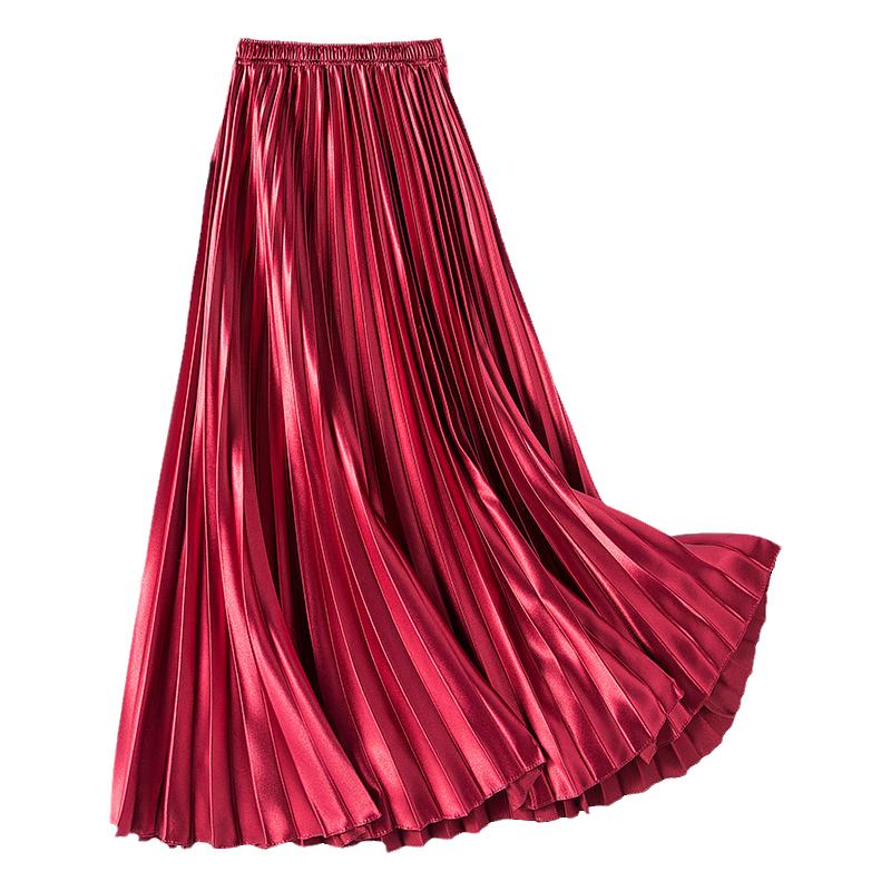 18561-缎面高腰百褶半身裙